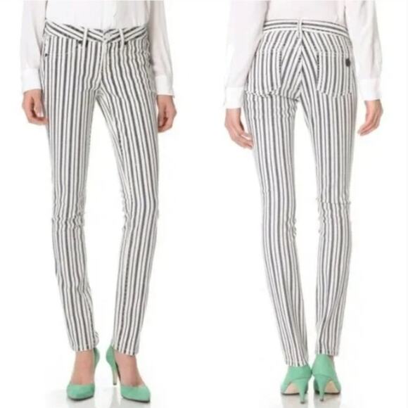 Tory Burch Women's Striped Denim Marlien Leggings Navy White Size 28 - Picture 1 of 9